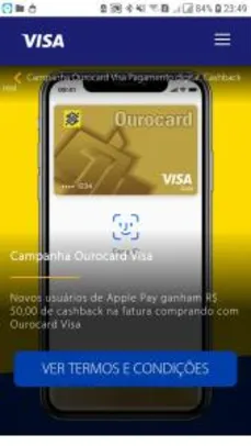 [Novo Usuario - Apple Pay] R$50 de cashback em compras de até R$100 usando Ourocard