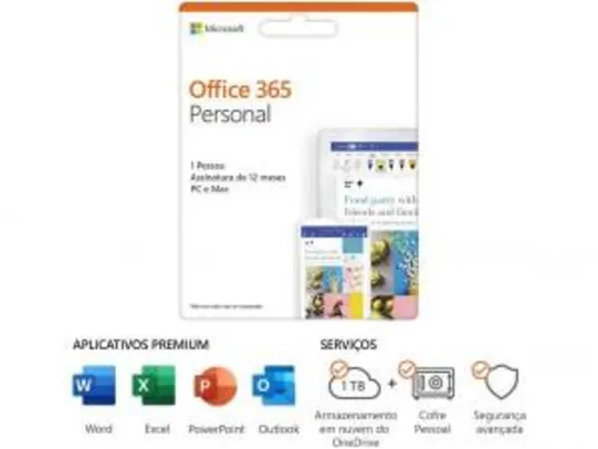 Pacote Microsoft Office 365 Personal - 1TB OneDrive - 12 meses