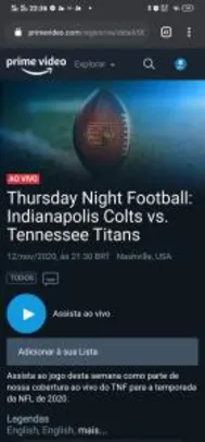 [Prime Video] NFL com transmissão dos jogos de quinta (Thursday Night Football - TNF) - Futebol Americano