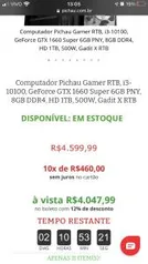 COMPUTADOR PICHAU GAMER RTB, I3-10100 | R$4.047