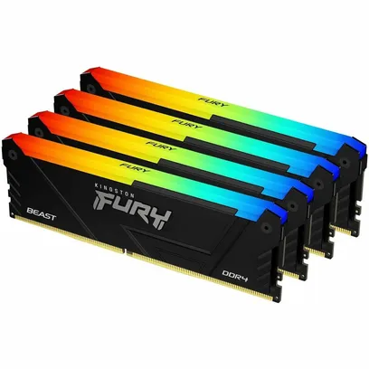 Foto do produto Memória Ram Kingston Fury Beast, RGB, 128GB (4x32GB), 3200MHz, DDR4, CL16, Preto - KF432C16BB2AK4/128