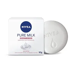 NIVEA Sabonete em Barra Pure Milk Sensitive 90g - Fórmula com vitaminas e nutrientes do leite, proteção e nutrição, fragrância única, peles sensíveis