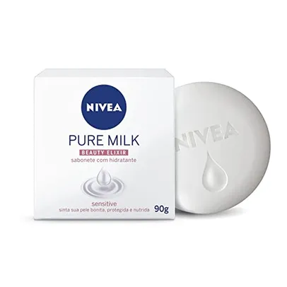 NIVEA Sabonete em Barra Pure Milk Sensitive 90g - Fórmula com vitaminas e nutrientes do leite, proteção e nutrição, fragrância única, peles sensíveis