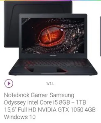 Notebook Gamer Samsung Odyssey Intel Core i5 8GB - 1TB 15,6” Full HD NVIDIA GTX 1050 4GB Windows 10 - R$3419