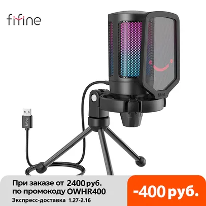 Microfone Fifine usb condensador gaming, para pc ps4 ps5 mac com filtr