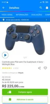 Controle para PS4 sem Fio Dualshock 4 Sony - Midnight Blue | R$225