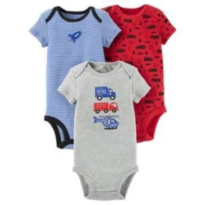 Conjunto com 3 Bodies Azul, Vermelho e Cinza Layette Child of Mine Made by Carter's - R$ 30