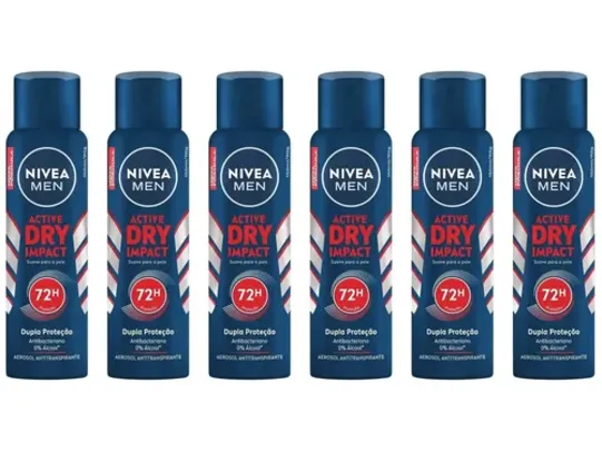 6 Unidades Desodorante Antitranspirante Aerossol Nivea - Dry Impact Masculino 150ml 