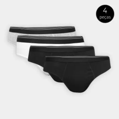 Kit Cueca Slip UNW Elástico Listras 4 Peças - Preto e Cinza | R$13