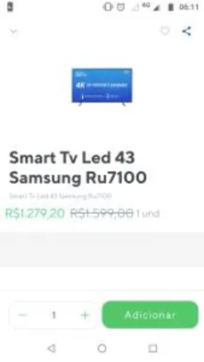[Carrefour - Rappi] Televisão Samsung RU7100 por R$1.279,20
