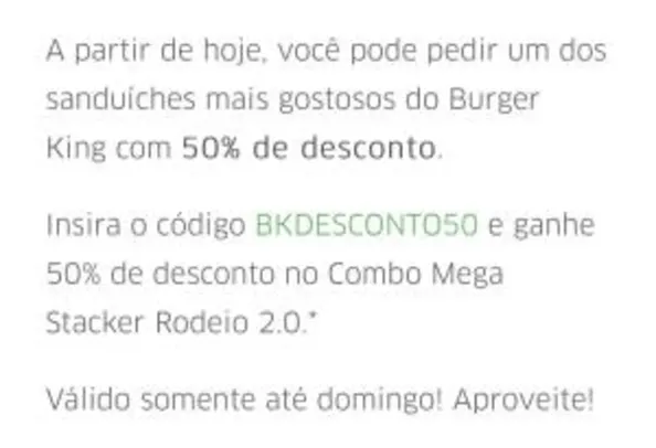 50% OFF no Combo Mega Stacker Rodeio 2.0 do Burger King no Uber Eats