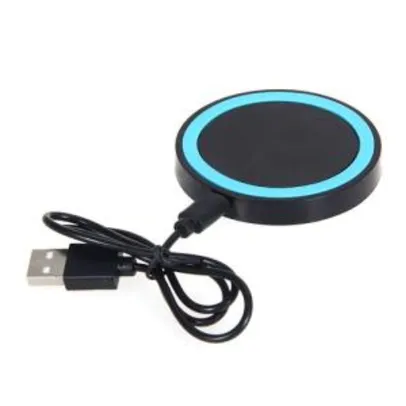 Carregador Wireless Qi Sem Fio Charger P/ Celular Universal - Preto c/ Azul