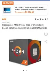 Processador AMD Ryzen 2700 - grátis SSD Crucial 120GB - R$ 1600