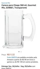 (FRETE GRÁTIS) Caneca para Chopp 360 ml, Gourmet Mix, GX9061, Transparente