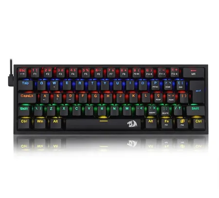 Teclado Mecânico Gamer Compacto Redragon Fizz Preto Switch Blue Rainbow K617-R-B 