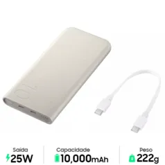 [R$ 99 SELECIONADOS] Samsung Carregador Portátil 2x Usb-c, 10000mah, Super Rápida 25W