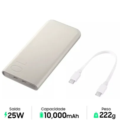 [R$ 99 SELECIONADOS] Samsung Carregador Portátil 2x Usb-c, 10000mah, Super Rápida 25W