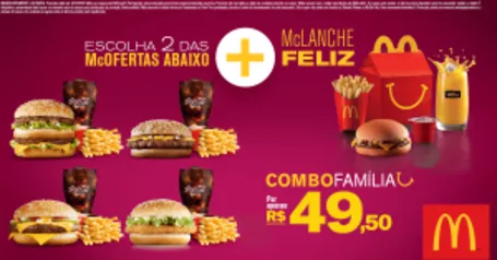 [Mc Donalds] Combo Família - 2 Mc Ofertas Médias + 1 McLanche Feliz por R$ 50