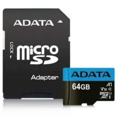 Cartão de Memória Adata MicroSDHC 64 GB Classe 10 com Adaptador - R$47