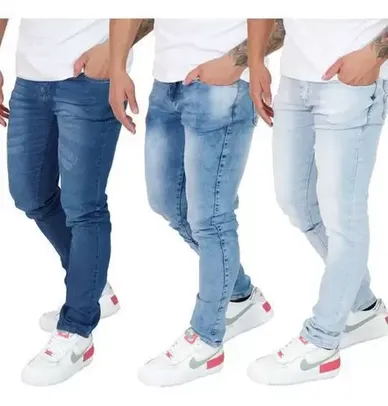 Kit 3 Calça Jeans Masculina Skinny Com Elastano Slim