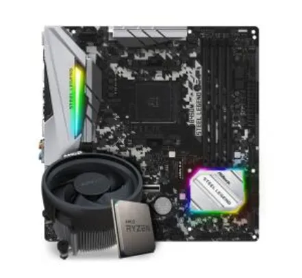 Kit Upgrade Placa Mãe ASRock B450M Steel + Processador AMD Ryzen 5 3600 3.6GHz | R$ 2089