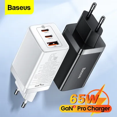 Carregador Baseus 65w Gan Usb Tipo C Carga Rápida 4.0 3.0 Pd Rápido