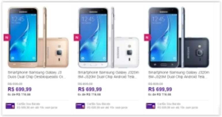 [Sou Barato]  Smartphone Samsung Galaxy J3 Duos por R$ 522