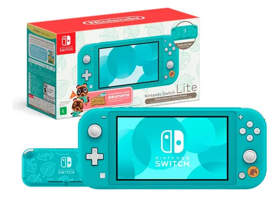 Console Nintendo Switch Lite Animal Crossing: New Horizons - Turquesa Cor Azul-celeste