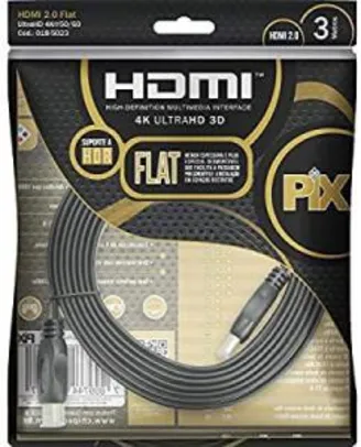 Saindo por R$ 15: [Prime] Cabo HDMI 2.0 Flat 4K HDR 19P 3M Pix Flat Gold, Preto | R$ 15 | Pelando