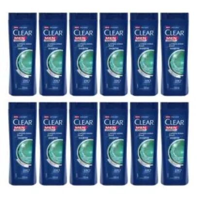 Kit com 12 Shampoo Anticaspa Clear Men Limpeza Diária 2 em 1 - 200ml | R$ 139