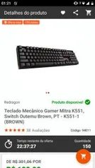 Teclado Mecânico Gamer Mitra K551, Switch Outemu Brown, PT - K551-1 | R$ 199