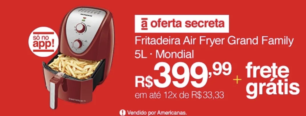Fritadeira sem Óleo Air Fryer Mondial AFN-50 RI Grand Family Inox 5L Vermelha - 127V | R$400