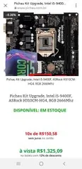 Pichau Kit Upgrade, Intel i5-9400F, ASRock H310CM-HG4, 8GB 2666Mh