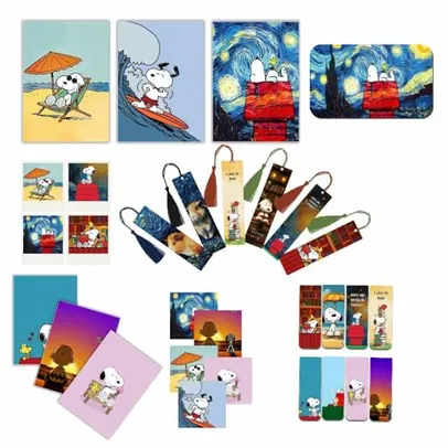 Kit Literário Snoopy - 30 ítens 8 Marcadores de página Magnéticos, 6 Marcadores com tassel entre outros