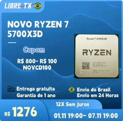 [Brasil/Moedas R$1096] Processador RYZEN 7 5700X3D Cpu Socket AM4 Brand New