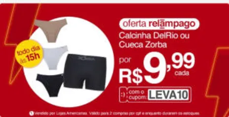 [App] Kit 3 Calcinhas DelRio ou 01 cueca Zorba | R$10