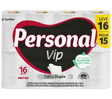 Papel Higiênico Folha Dupla Personal Vip 30m 16 unidades 