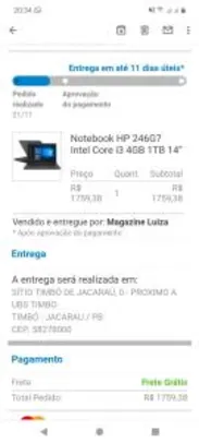 Notebook HP 246G7 Intel Core i3 4GB 1TB 14” - Windows 10 - R$1759