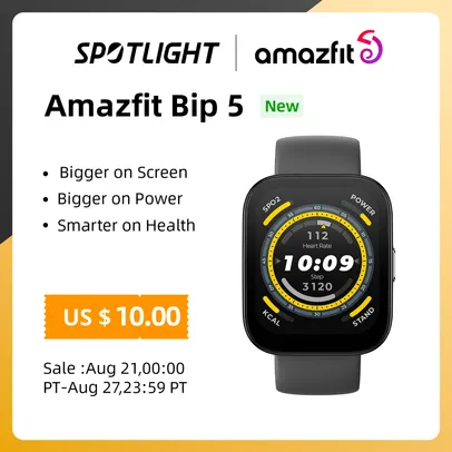 Xiaomi Amazfit Bip 5 GPS com Alexa integrada, 70+ rostos, 120+ modos esportivos, Android, iOS, Smart Watch