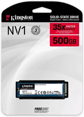 SSD Kingston SNVS 500GB padrão NV1 formato M.2 2280 NVMe ultra rápido - Leitura/Gravação: 2100/1700 