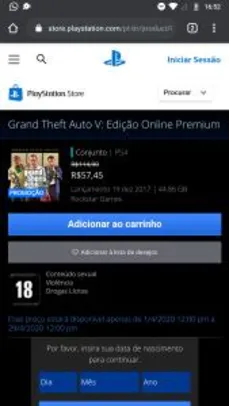 [PSN] Grand Theft Auto V: Edição Online Premium | R$57