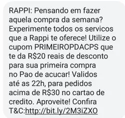 RAPPI Pão de açúcar R$ 20 OFF em compras acima de R$ 30 ( Campinas - SP)