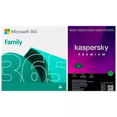 Microsoft 365 Family 1 licença para até 6 usuários Assinatura 15 meses e Kaspersky Antivírus Premium para 5 dispositivos Licença 12 meses