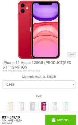 iPhone 11 Apple 128GB RED | R$4.050
