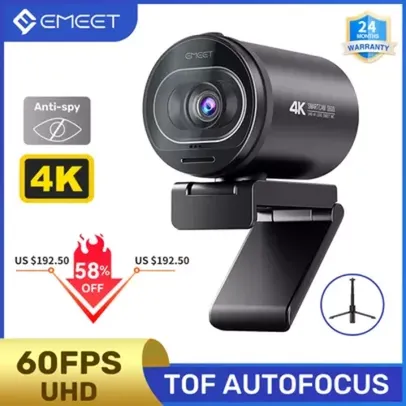 Webcam emeet s600 4k - 1080p/60fps, autofoco, câmera com microfones e capa de privacidade. 