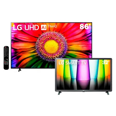 Smart TV 86" 4K LG UHD ThinQ AI 86UR8750 + Smart TV LG 32" HD 32LQ620