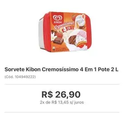 Sorvete Kibon Cremosíssimo 4 Em 1 Pote 2 L | R$18,83