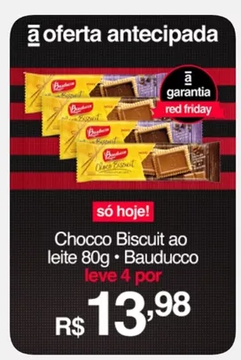 (APP/AME R$12,80)Leve 4 - Chocco Biscuit Bauducco 80g