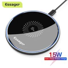 Carregador sem Fio 15 W Essager + Cabo tipo C | R$ 49