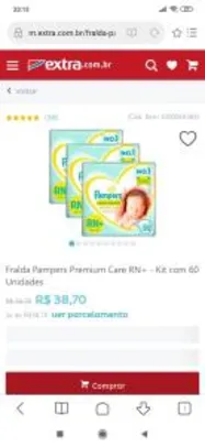 Fralda Pampers Premium Care RN+ - Kit com 60 Unidades